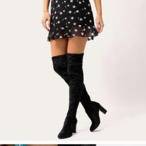 Over the knee black velvet boots